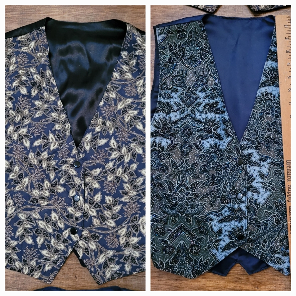 2 Mens formal vest vests blue beaded beads Wedding formal embroidered Small